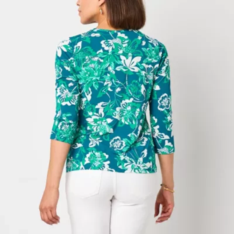 Liz Claiborne Womens Keyhole Neck 3/4 Sleeve Blouse