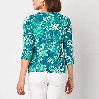 Liz Claiborne Womens Keyhole Neck 3/4 Sleeve Blouse