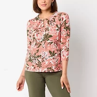 Liz Claiborne Womens Keyhole Neck 3/4 Sleeve Blouse