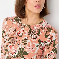 Liz Claiborne Womens Keyhole Neck 3/4 Sleeve Blouse