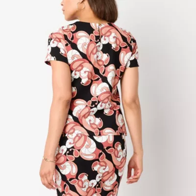 Liz Claiborne Womens Asymmetrical Neck Short Sleeve Blouse