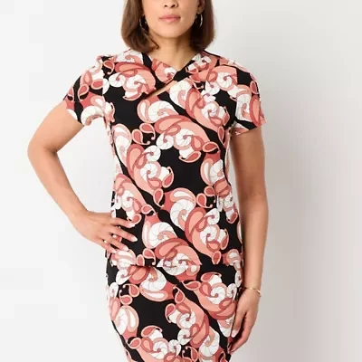 Liz Claiborne Womens Asymmetrical Neck Short Sleeve Blouse