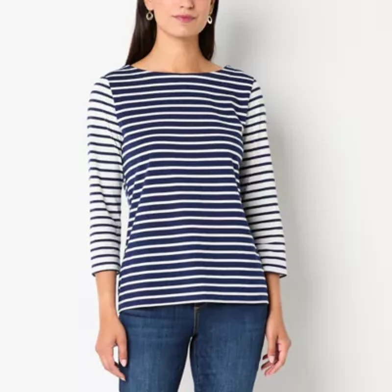 St. John's Bay Womens Boat Neck 3/4 Sleeve T-Shirt