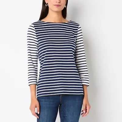 St. John's Bay Womens Boat Neck 3/4 Sleeve T-Shirt