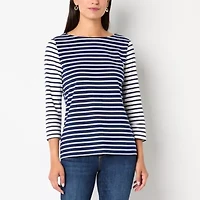 St. John's Bay Womens Boat Neck 3/4 Sleeve T-Shirt