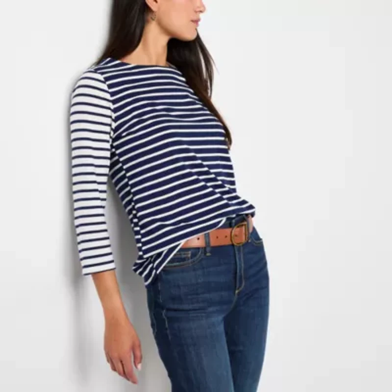 St. John's Bay Womens Boat Neck 3/4 Sleeve T-Shirt