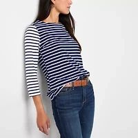 St. John's Bay Womens Boat Neck 3/4 Sleeve T-Shirt
