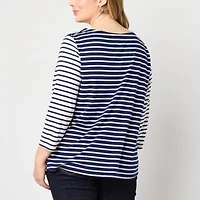 St. John's Bay Womens Plus Boat Neck 3/4 Sleeve T-Shirt