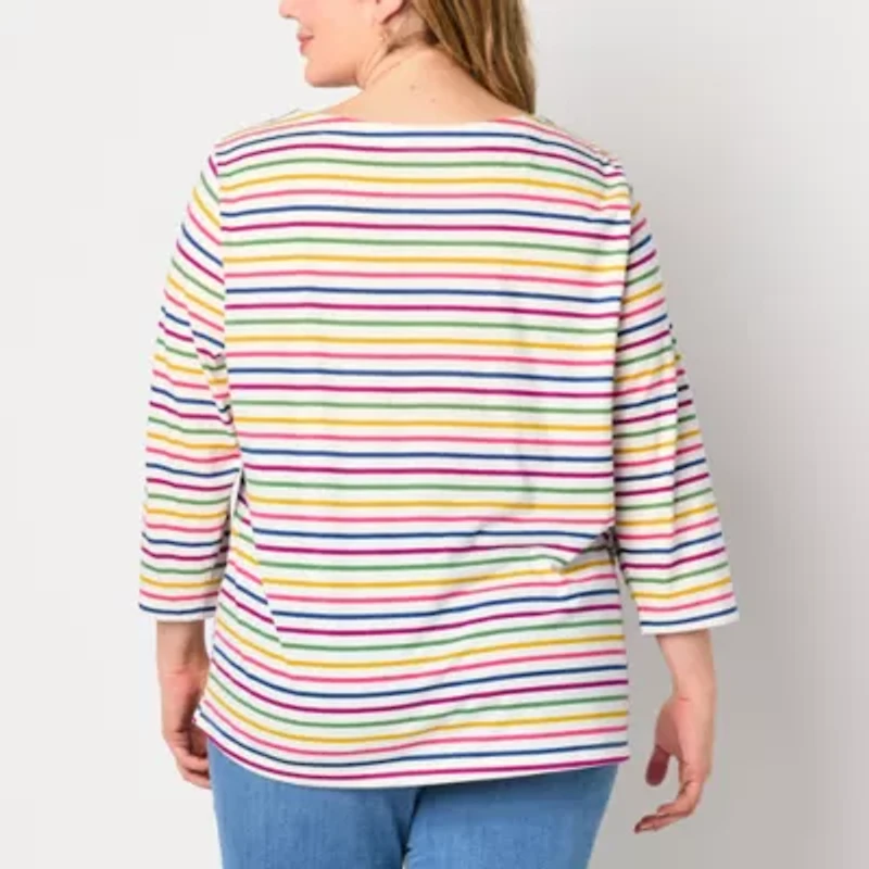 St. John's Bay Womens Boat Neck 3/4 Sleeve T-Shirt