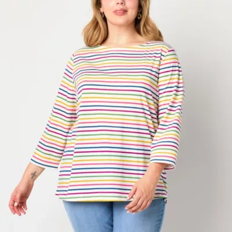 St. John's Bay Womens Boat Neck 3/4 Sleeve T-Shirt