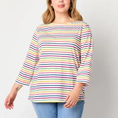 St. John's Bay Womens Boat Neck 3/4 Sleeve T-Shirt