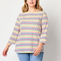 St. John's Bay Womens Boat Neck 3/4 Sleeve T-Shirt