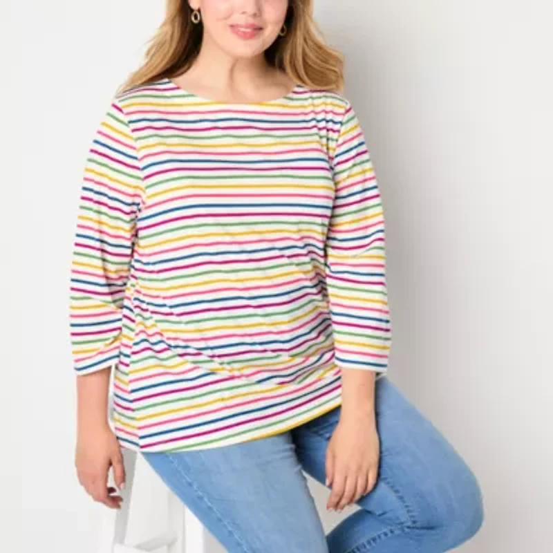 St. John's Bay Womens Boat Neck 3/4 Sleeve T-Shirt