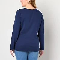 St. John's Bay Womens V Neck Long Sleeve Plus T-Shirt