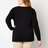 St. John's Bay Womens Plus V Neck Long Sleeve T-Shirt