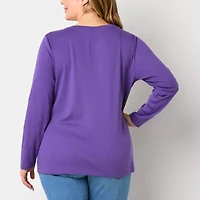 St. John's Bay Womens Plus V Neck Long Sleeve T-Shirt