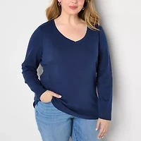 St. John's Bay Womens V Neck Long Sleeve Plus T-Shirt