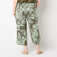 Liz Claiborne Womens Stretch Fabric Wide Leg Mid Rise Plus Cropped Pant