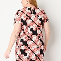 Liz Claiborne Womens Asymmetrical Neck Short Sleeve Plus Blouse