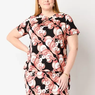 Liz Claiborne Womens Asymmetrical Neck Short Sleeve Plus Blouse
