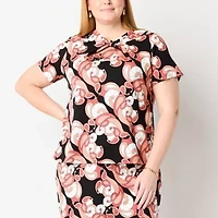 Liz Claiborne Womens Asymmetrical Neck Short Sleeve Plus Blouse