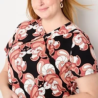 Liz Claiborne Womens Asymmetrical Neck Short Sleeve Plus Blouse