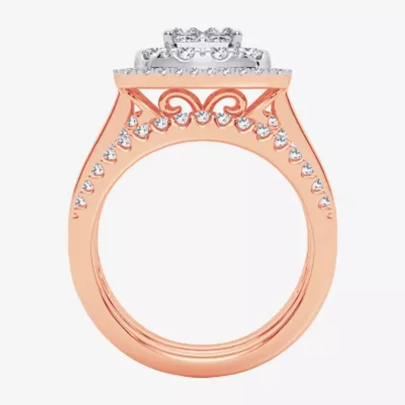 Limited Edition! Womens 1 CT.T.W. Natural Diamond 10K or 14K Gold Cushion Halo Bridal Set