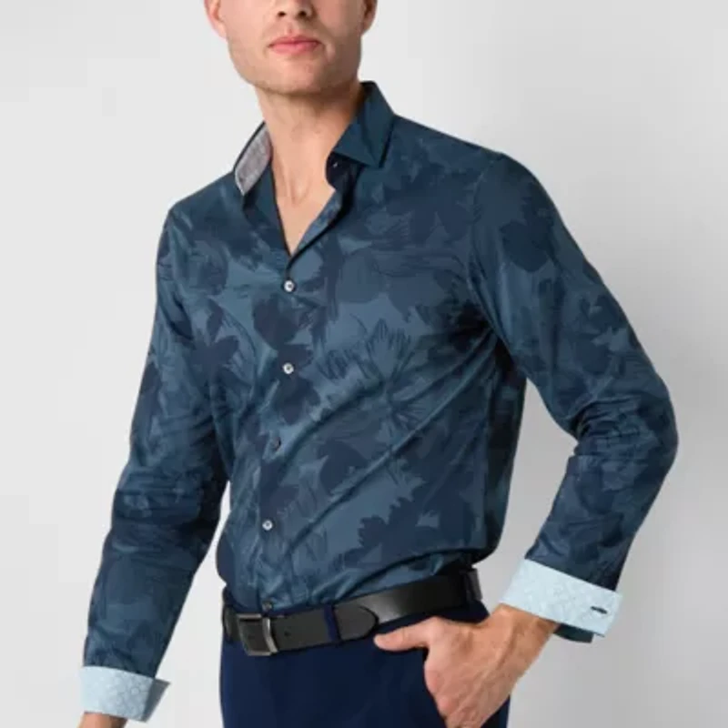 J. Ferrar Ultra Comfort Mens Long Sleeve Slim Fit Stretch Fabric Wrinkle Free Button-Down Shirt