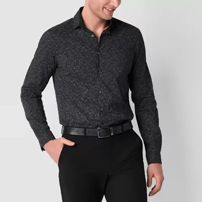 J. Ferrar Ultra Comfort Mens Long Sleeve Cuffed Slim Fit Stretch Fabric Wrinkle Free Button-Down Shirt