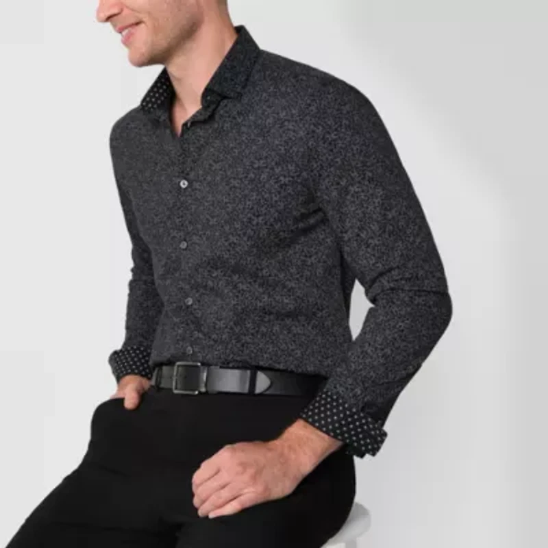 J. Ferrar Ultra Comfort Mens Long Sleeve Slim Fit Stretch Fabric Wrinkle Free Button-Down Shirt