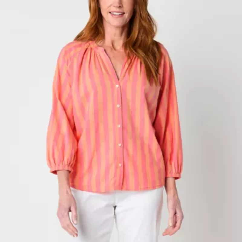St. John's Bay Womens Easy-on + Easy-off Hidden Access Opening 3/4 Sleeve Adaptive Blouse