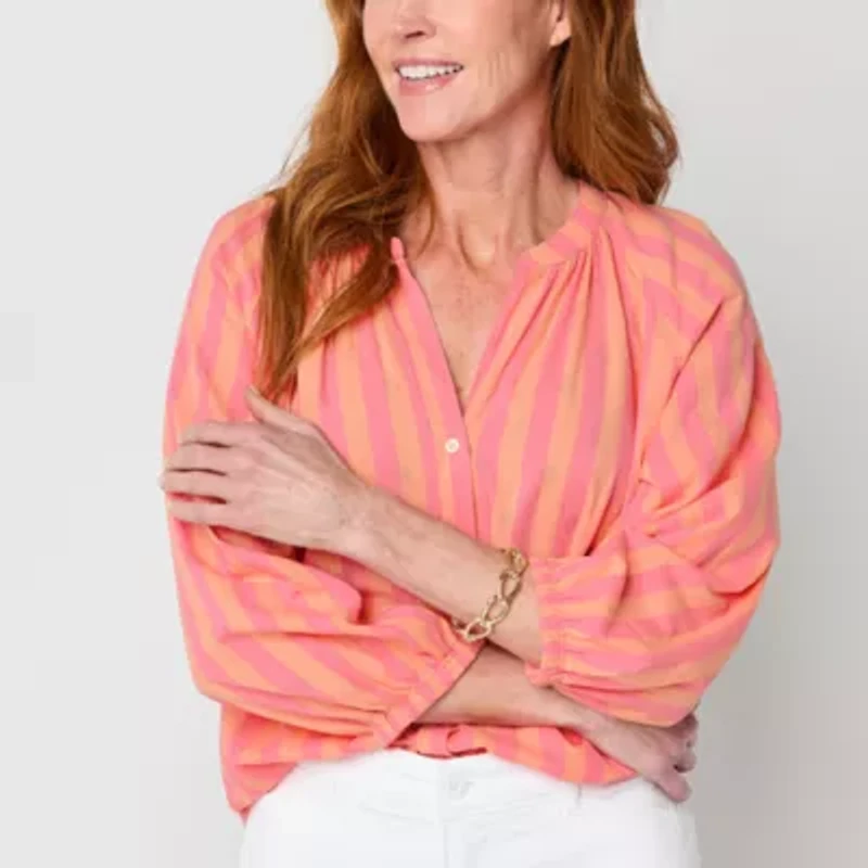 St. John's Bay Womens Easy-on + Easy-off Hidden Access Opening 3/4 Sleeve Adaptive Blouse