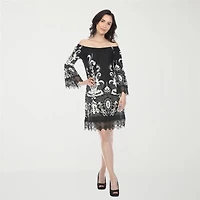 White Mark Bell Sleeve Off Shoulder Womens Crew Neck Sleeveless Sheath Dress