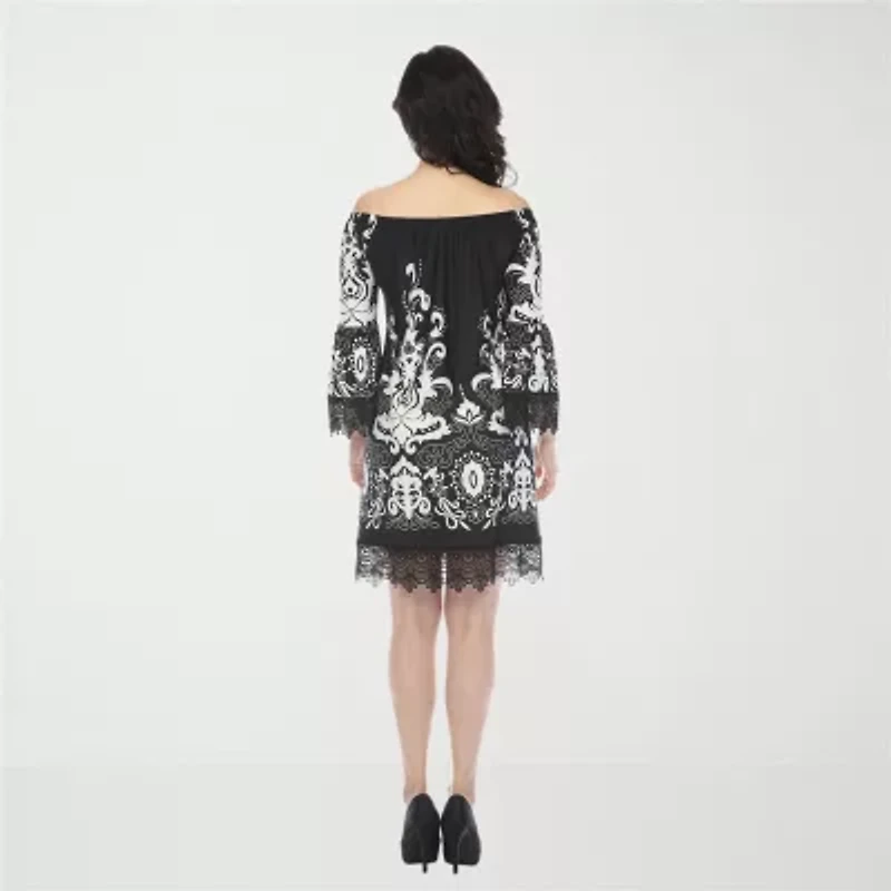 White Mark Bell Sleeve Off Shoulder Womens Crew Neck Sleeveless Sheath Dress