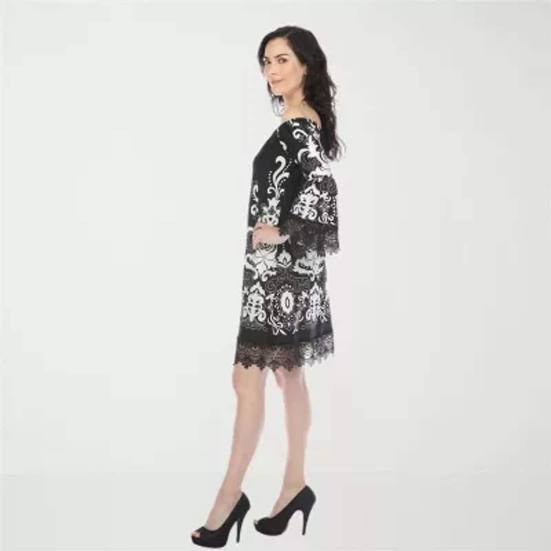 White Mark Bell Sleeve Off Shoulder Womens Crew Neck Sleeveless Sheath Dress