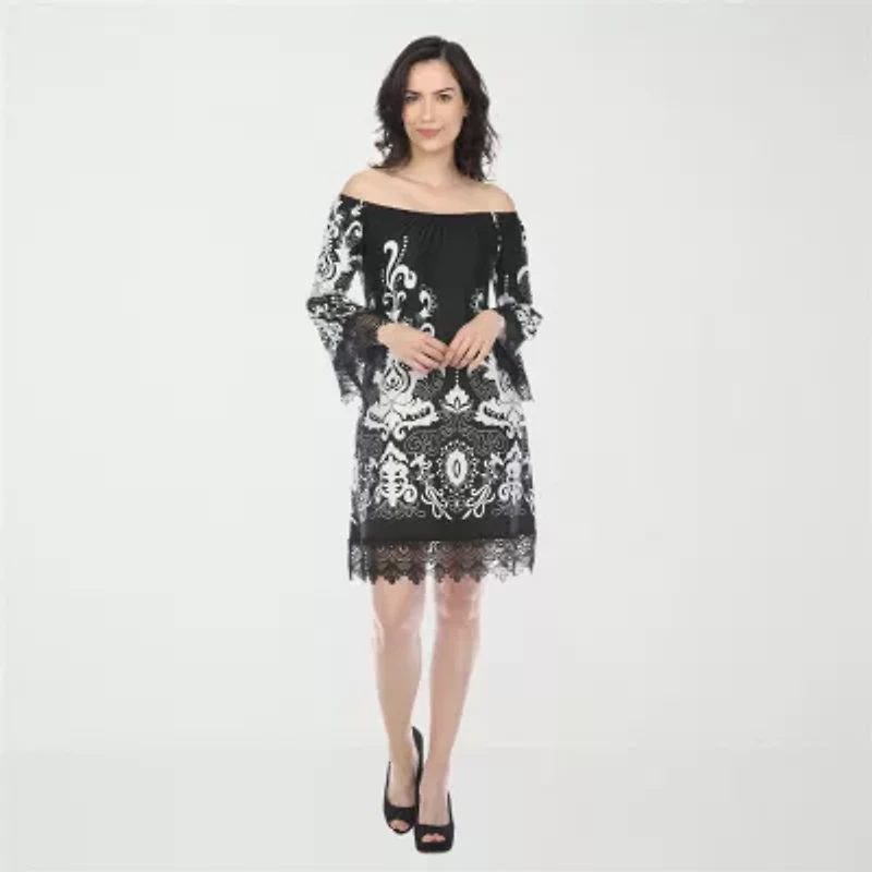 White Mark Bell Sleeve Off Shoulder Womens Crew Neck Sleeveless Sheath Dress
