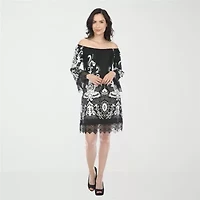 White Mark Bell Sleeve Off Shoulder Womens Crew Neck Sleeveless Sheath Dress