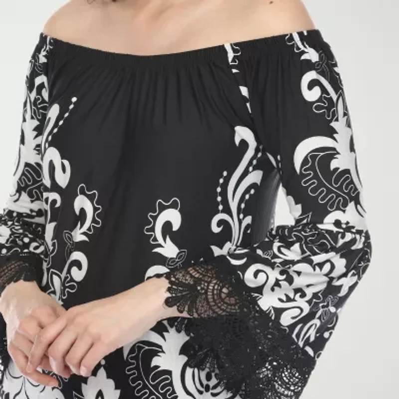 White Mark Bell Sleeve Off Shoulder Womens Crew Neck Sleeveless Sheath Dress