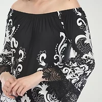 White Mark Bell Sleeve Off Shoulder Womens Crew Neck Sleeveless Sheath Dress