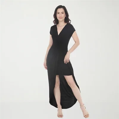 White Mark High Low Womens High-Low V Neck Sleeveless Fitted Maxi Dress