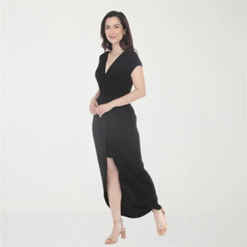 White Mark High Low Womens High-Low V Neck Sleeveless Fitted Maxi Dress