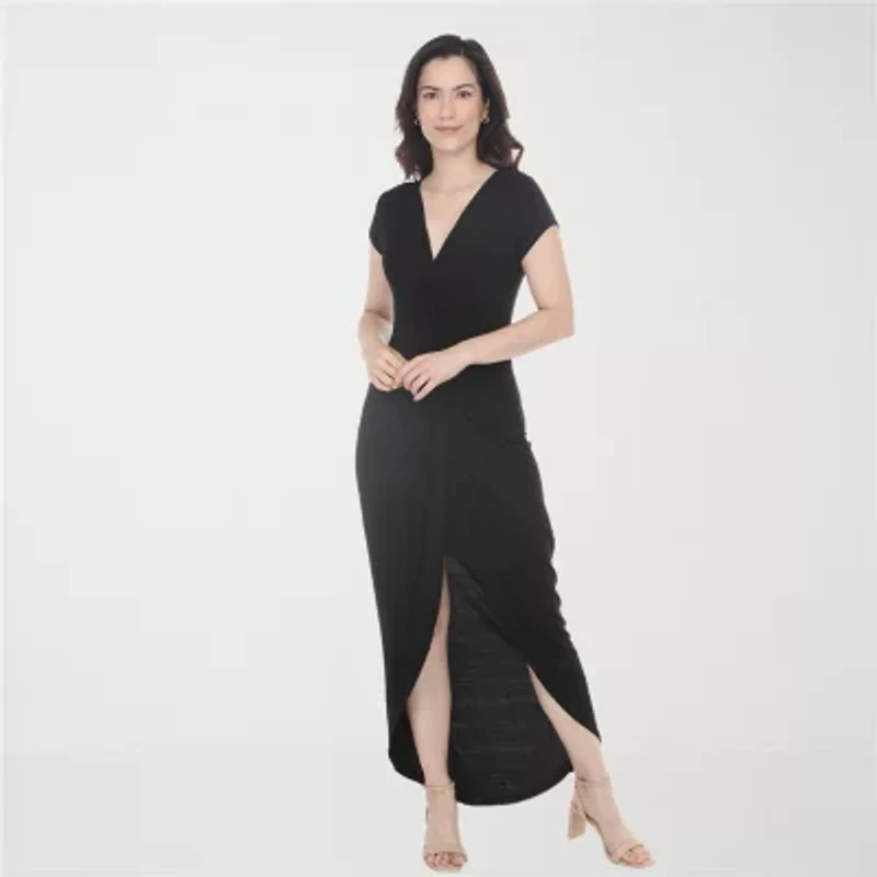 White Mark High Low Womens High-Low V Neck Sleeveless Fitted Maxi Dress