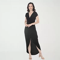 White Mark High Low Womens High-Low V Neck Sleeveless Fitted Maxi Dress
