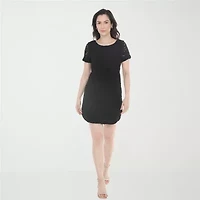 White Mark Lace Womens Round Neck Short Sleeve Shift Dress
