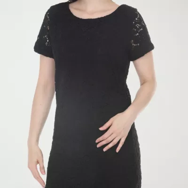 White Mark Lace Womens Round Neck Short Sleeve Shift Dress