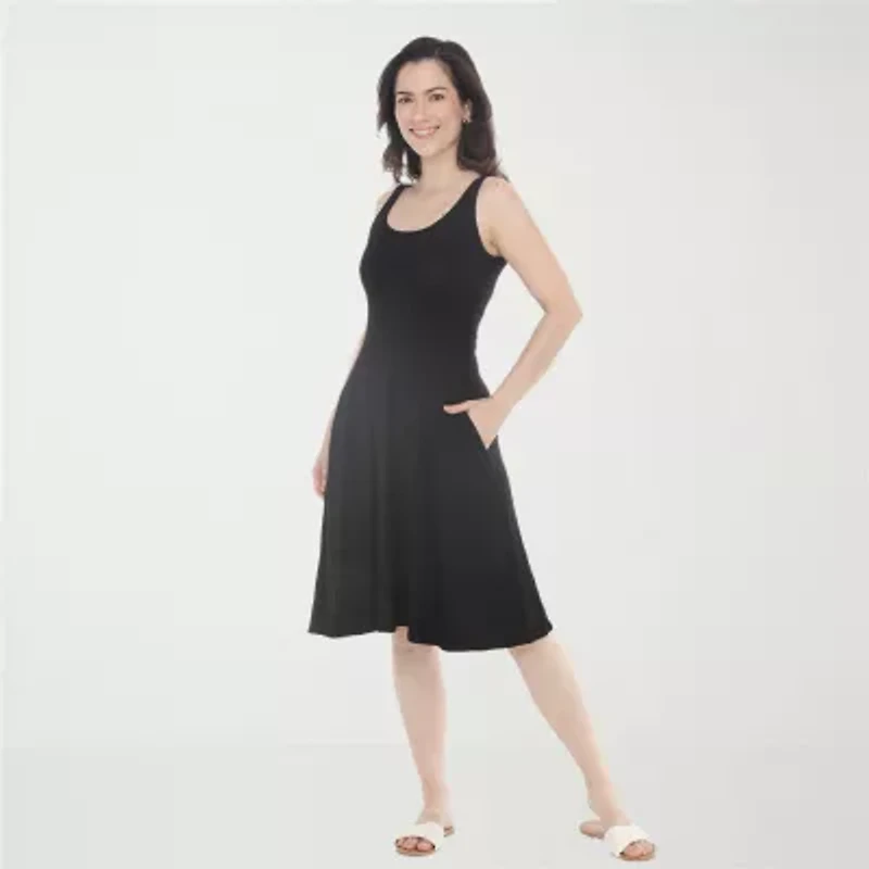 White Mark Scoop Neck Womens Sleeveless Fit + Flare Dress
