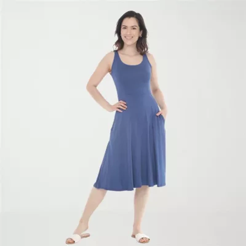 White Mark Scoop Neck Womens Sleeveless Fit + Flare Dress