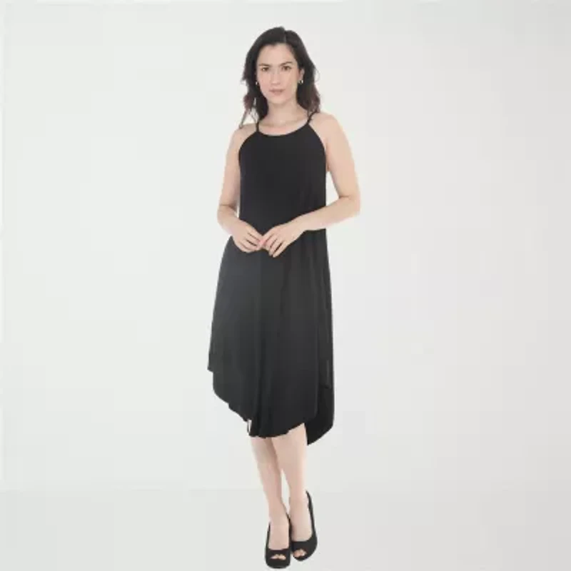 White Mark Halter Neck Womens Sleeveless Midi Swing Dresses