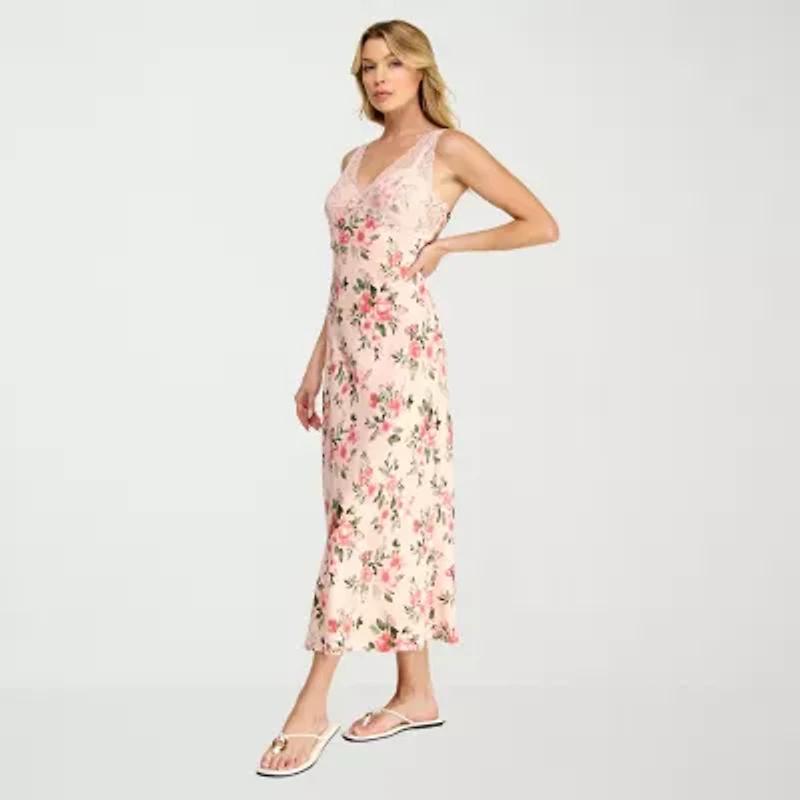 Trixxi Womens Sleeveless Floral Midi Slip Dress