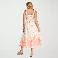 Trixxi Womens Midi Straight Neck Sleeveless Floral A-Line Dress